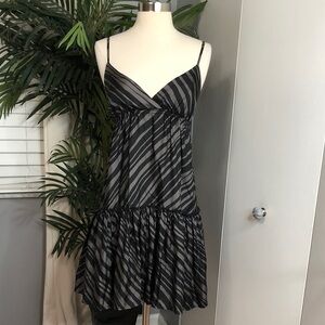 Ella Moss silk Black and Gray Striped Tiered Spaghetti Strap Dress